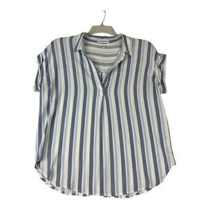 Alexander Jordan Shirt Womens Large Blue Contrast Striped Tunic Cottagecore Boho